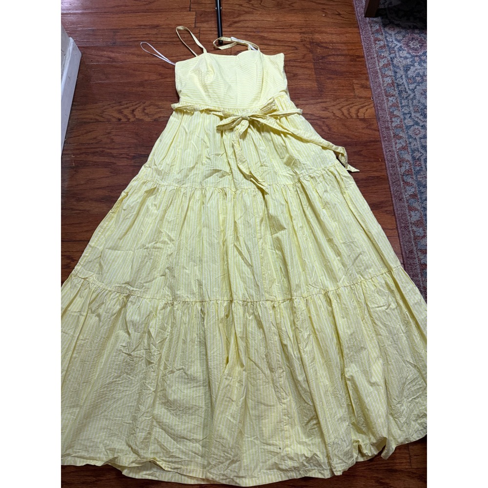 J.Crew Yellow White Striped Tiered Maxi Dress Seersucker Sun Dress Size 6